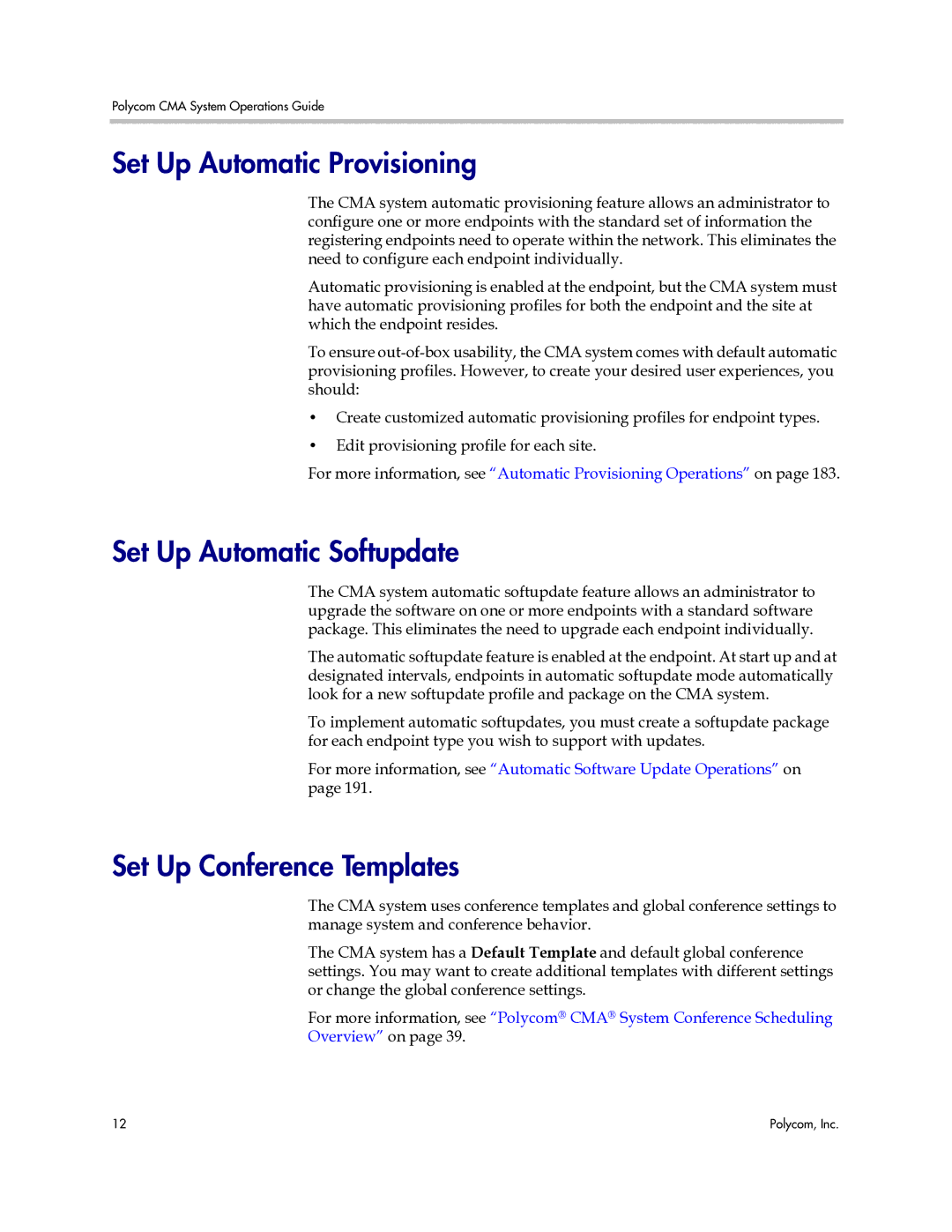 Polycom 3725-77601-001H manual Set Up Automatic Provisioning, Set Up Automatic Softupdate, Set Up Conference Templates 