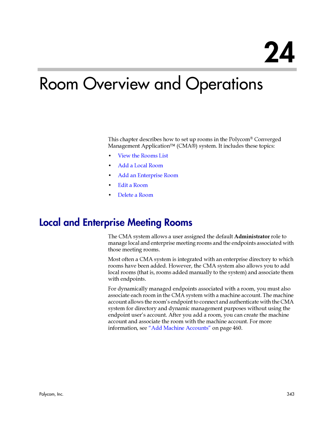 Polycom 3725-77601-001H manual Room Overview and Operations, Local and Enterprise Meeting Rooms 