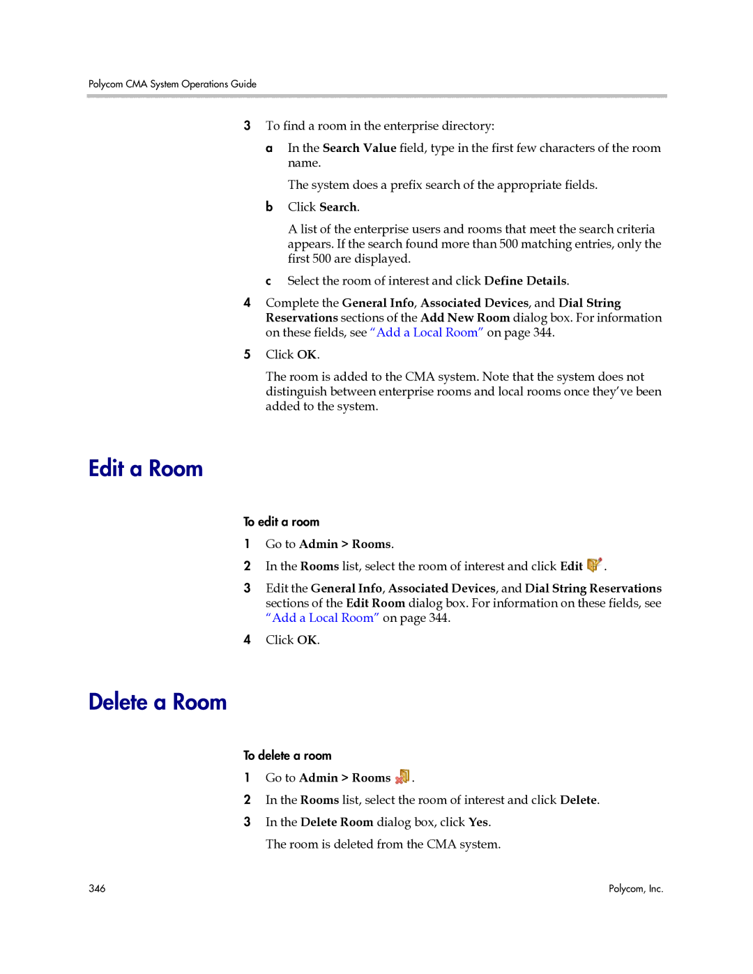 Polycom 3725-77601-001H manual Edit a Room, Delete a Room 