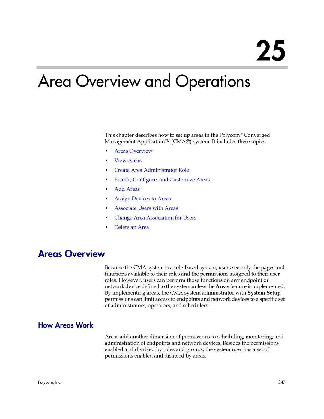 Polycom 3725-77601-001H manual Area Overview and Operations, Areas Overview, How Areas Work 