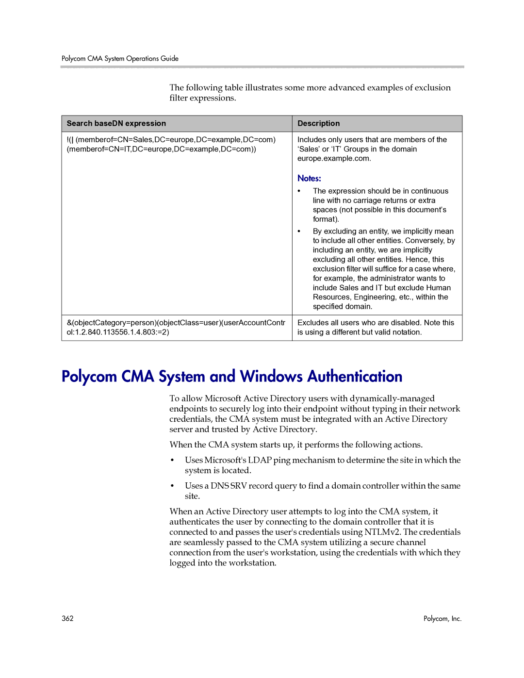 Polycom 3725-77601-001H manual Polycom CMA System and Windows Authentication 