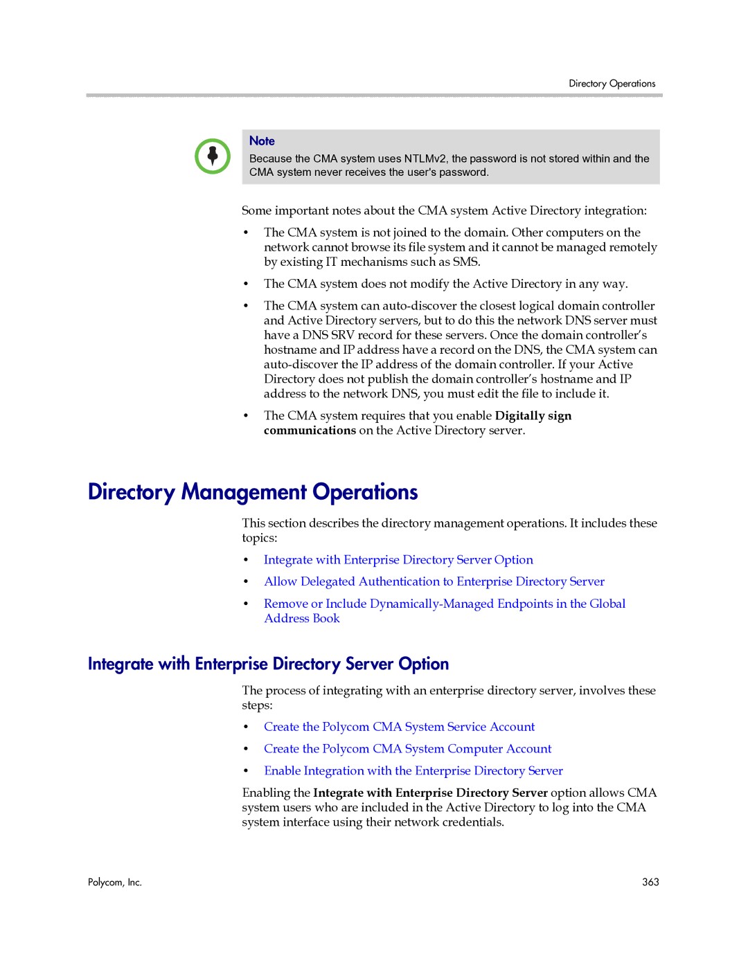 Polycom 3725-77601-001H manual Directory Management Operations, Integrate with Enterprise Directory Server Option 