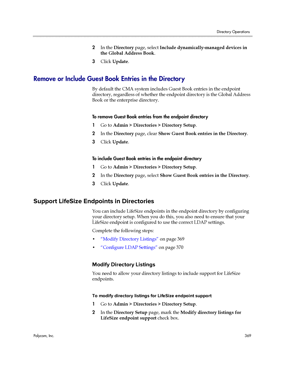 Polycom 3725-77601-001H Remove or Include Guest Book Entries in the Directory, Support LifeSize Endpoints in Directories 