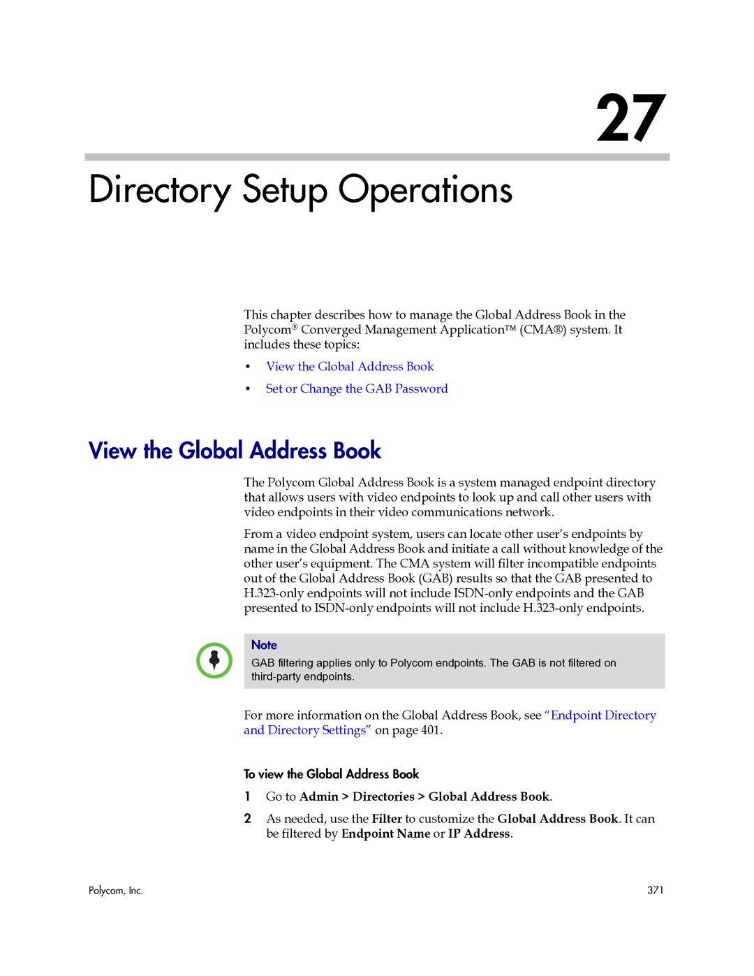 Polycom 3725-77601-001H manual Directory Setup Operations, View the Global Address Book 