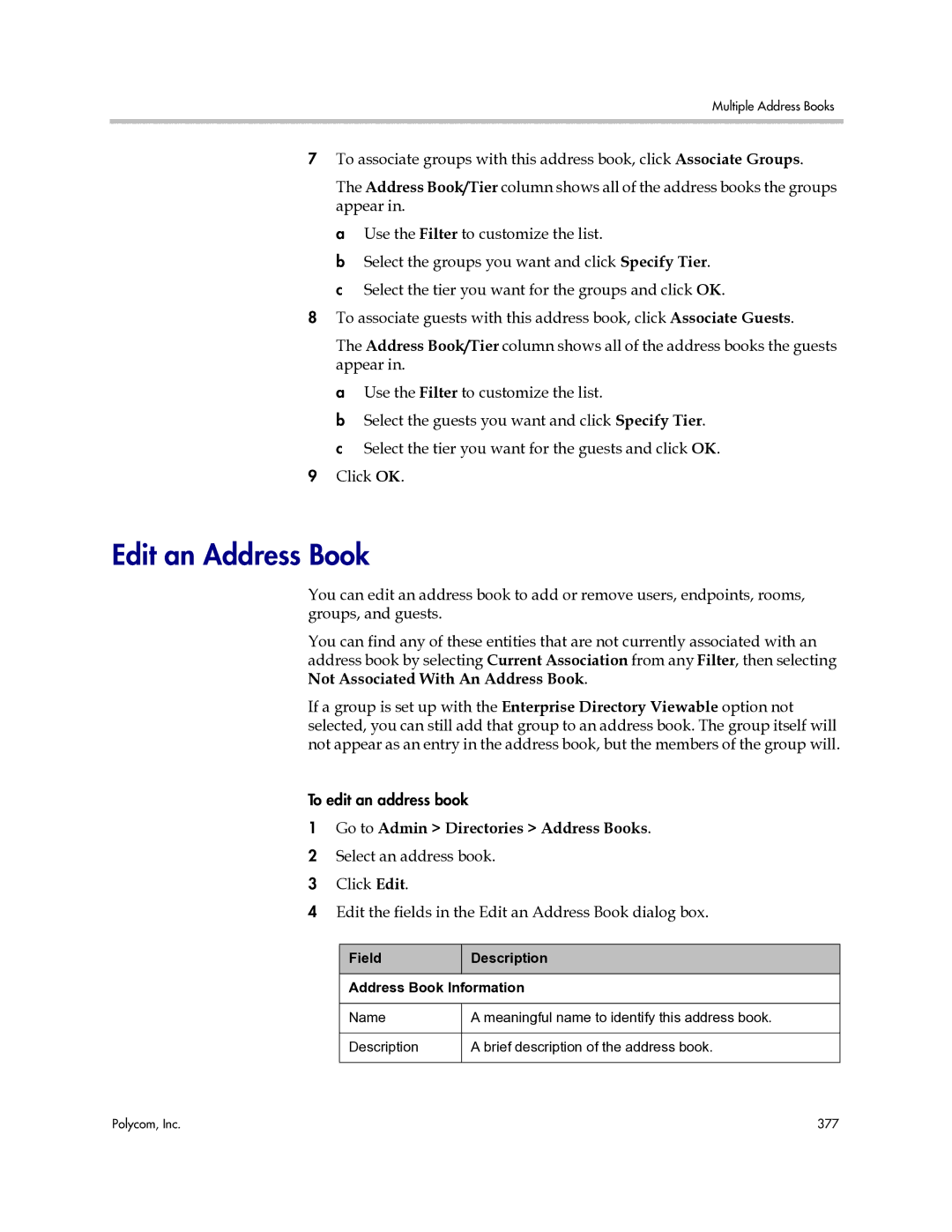 Polycom 3725-77601-001H manual Edit an Address Book 