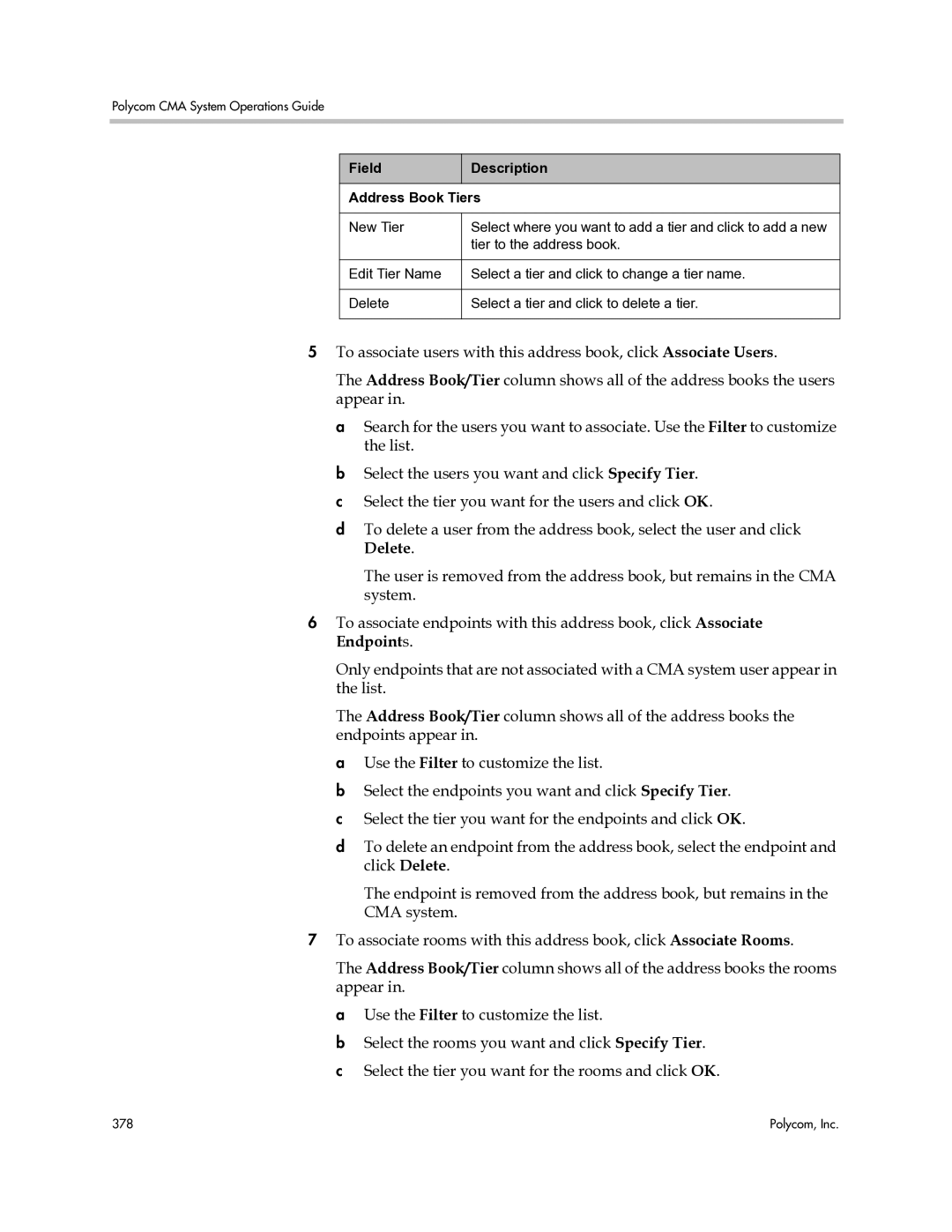 Polycom 3725-77601-001H manual Field Description Address Book Tiers 