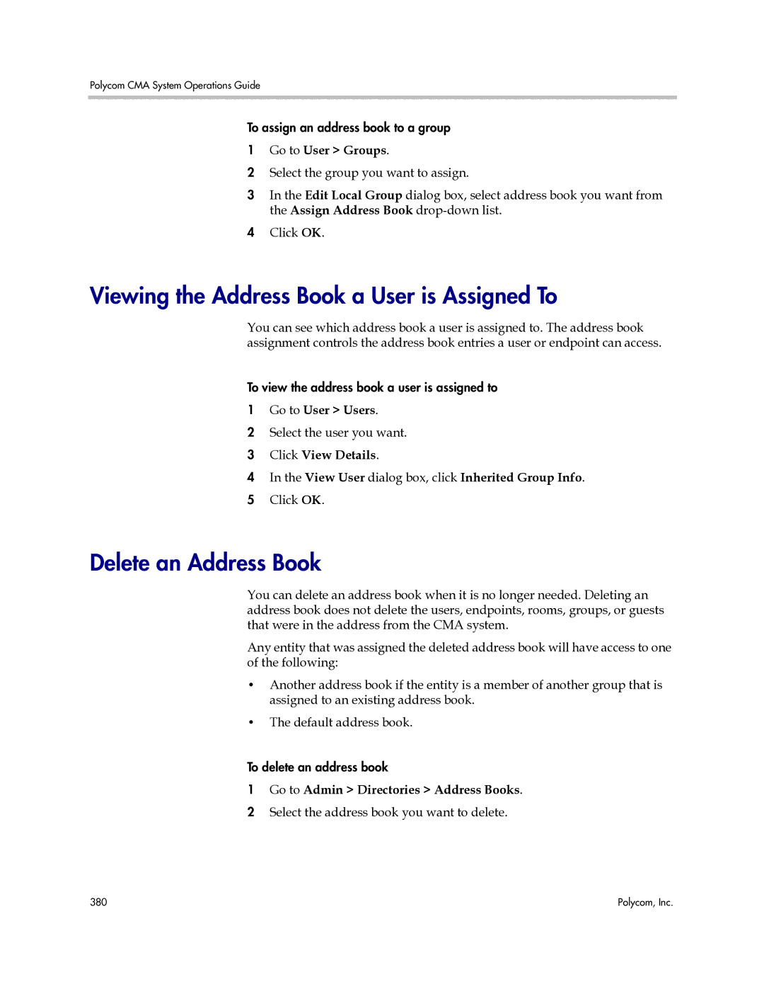 Polycom 3725-77601-001H manual Viewing the Address Book a User is Assigned To, Delete an Address Book 