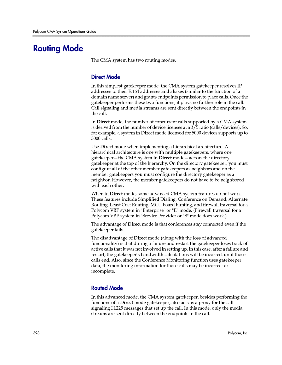 Polycom 3725-77601-001H manual Routing Mode, Direct Mode, Routed Mode, CMA system has two routing modes 