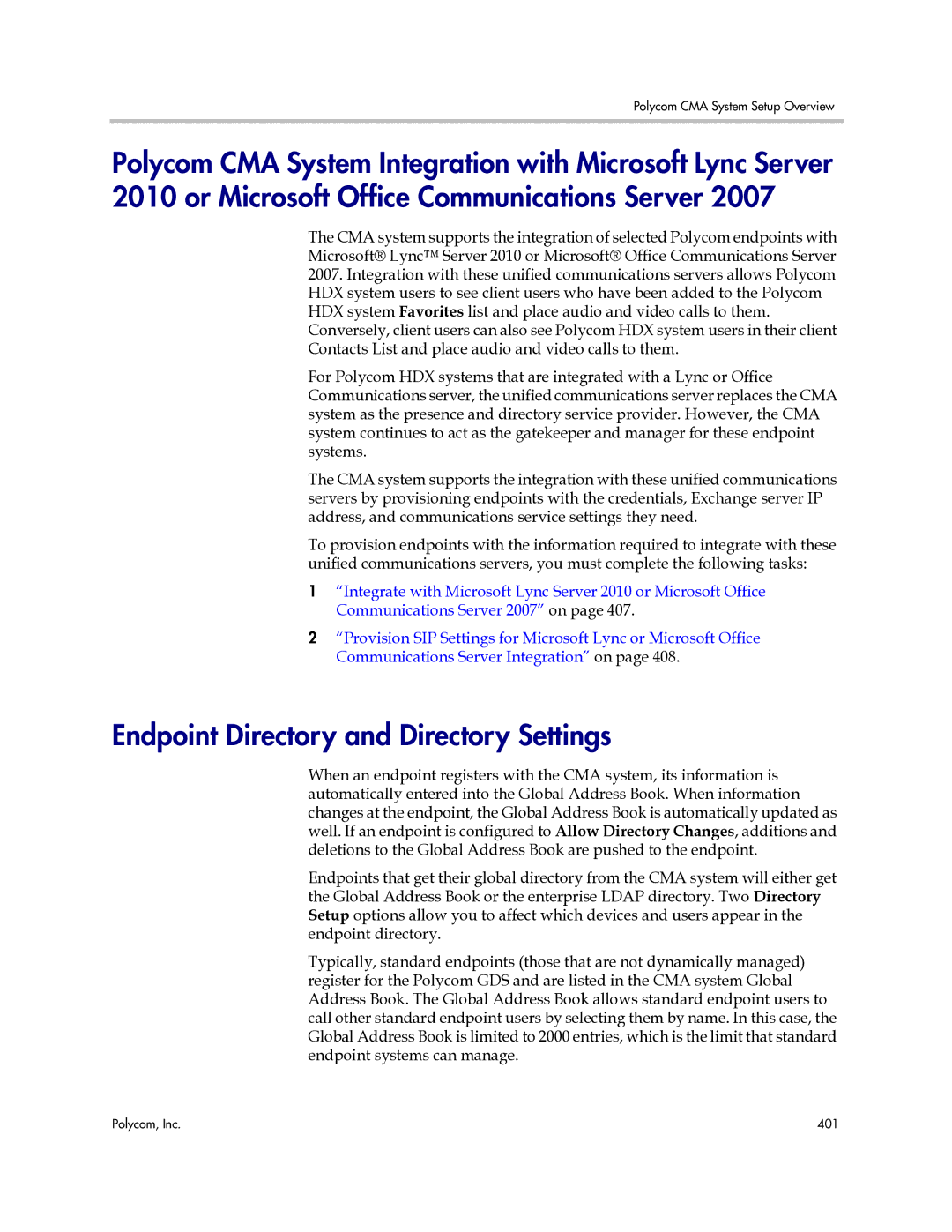 Polycom 3725-77601-001H manual Endpoint Directory and Directory Settings 