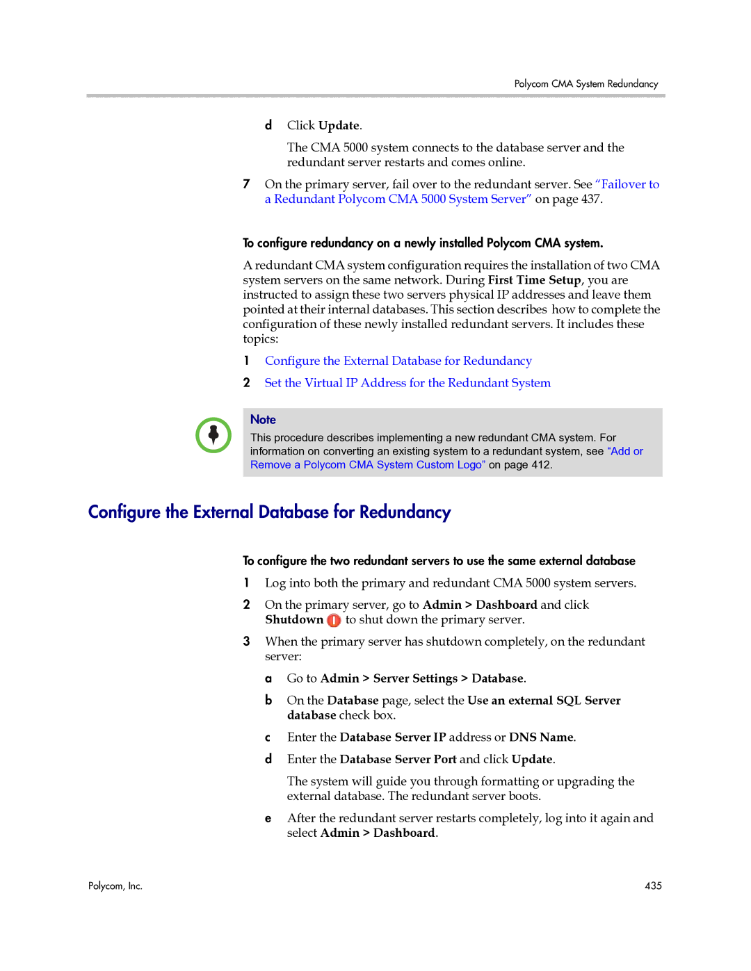 Polycom 3725-77601-001H manual Configure the External Database for Redundancy 