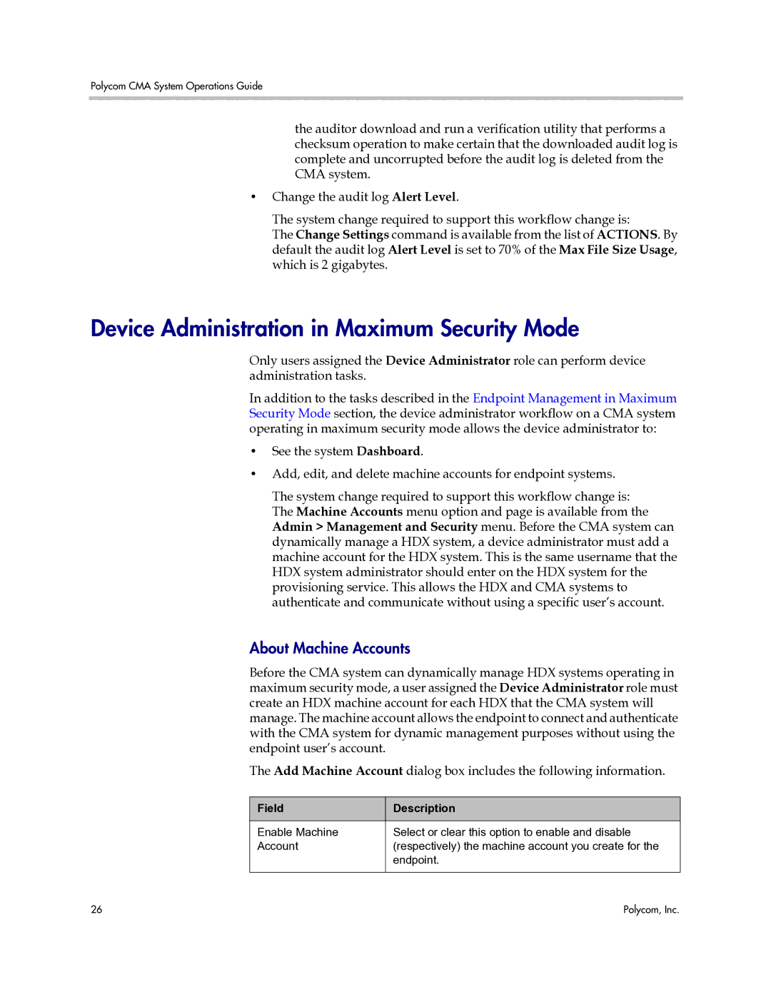 Polycom 3725-77601-001H manual Device Administration in Maximum Security Mode, About Machine Accounts 