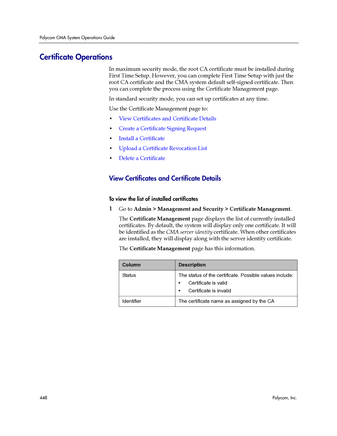 Polycom 3725-77601-001H manual Certificate Operations, View Certificates and Certificate Details 