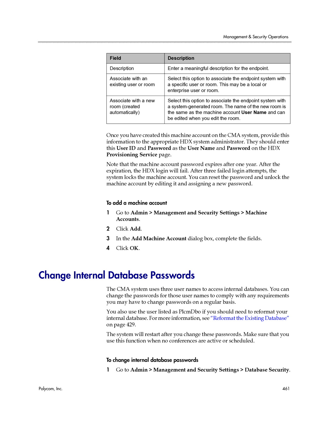 Polycom 3725-77601-001H manual Change Internal Database Passwords 