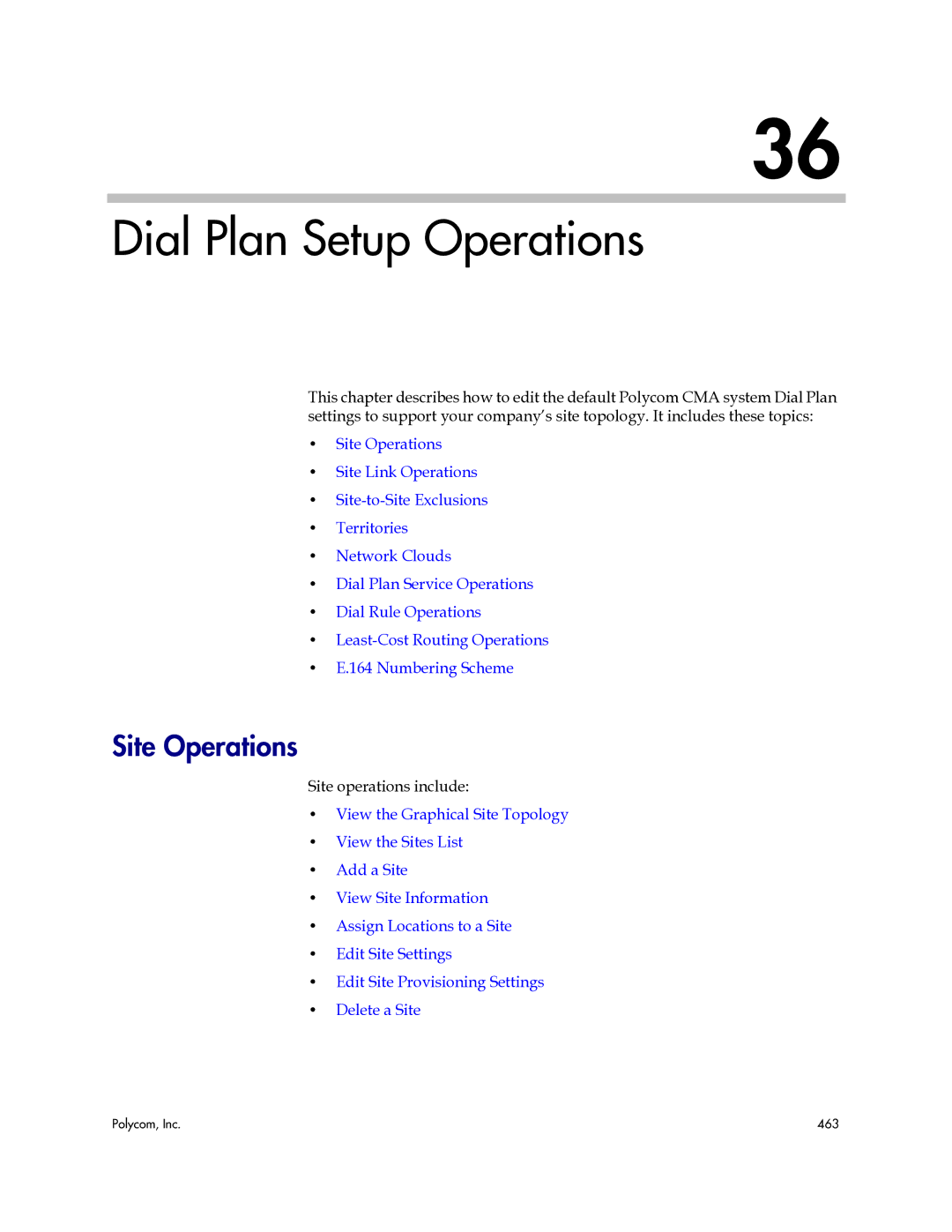 Polycom 3725-77601-001H manual Dial Plan Setup Operations, Site Operations, Site operations include 