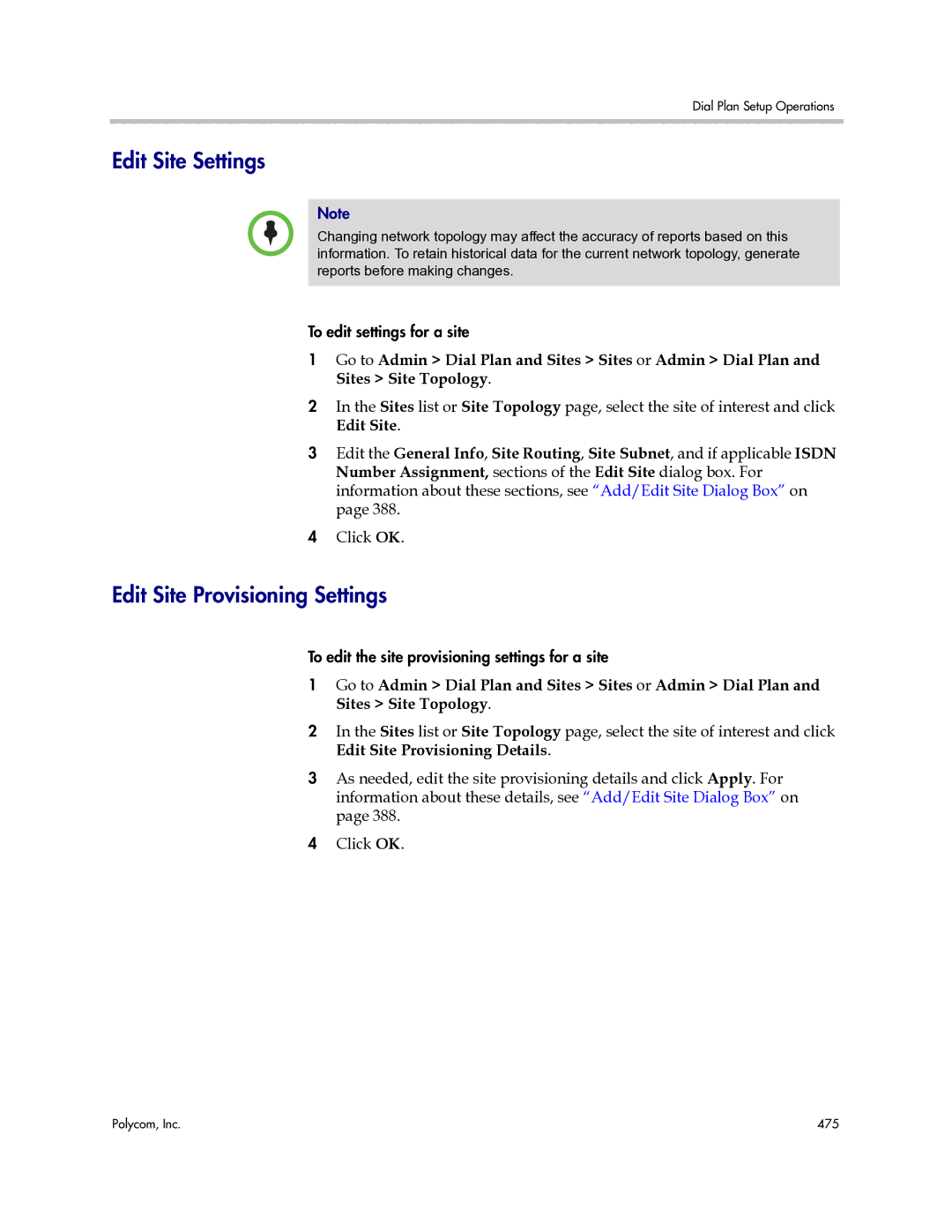 Polycom 3725-77601-001H manual Edit Site Settings, Edit Site Provisioning Settings 