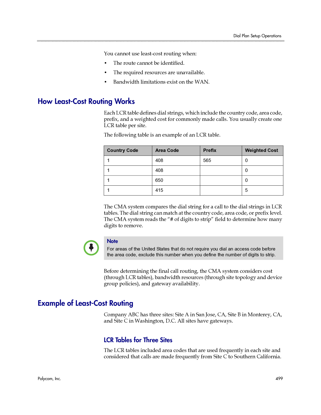 Polycom 3725-77601-001H manual How Least-Cost Routing Works, Example of Least-Cost Routing, LCR Tables for Three Sites 