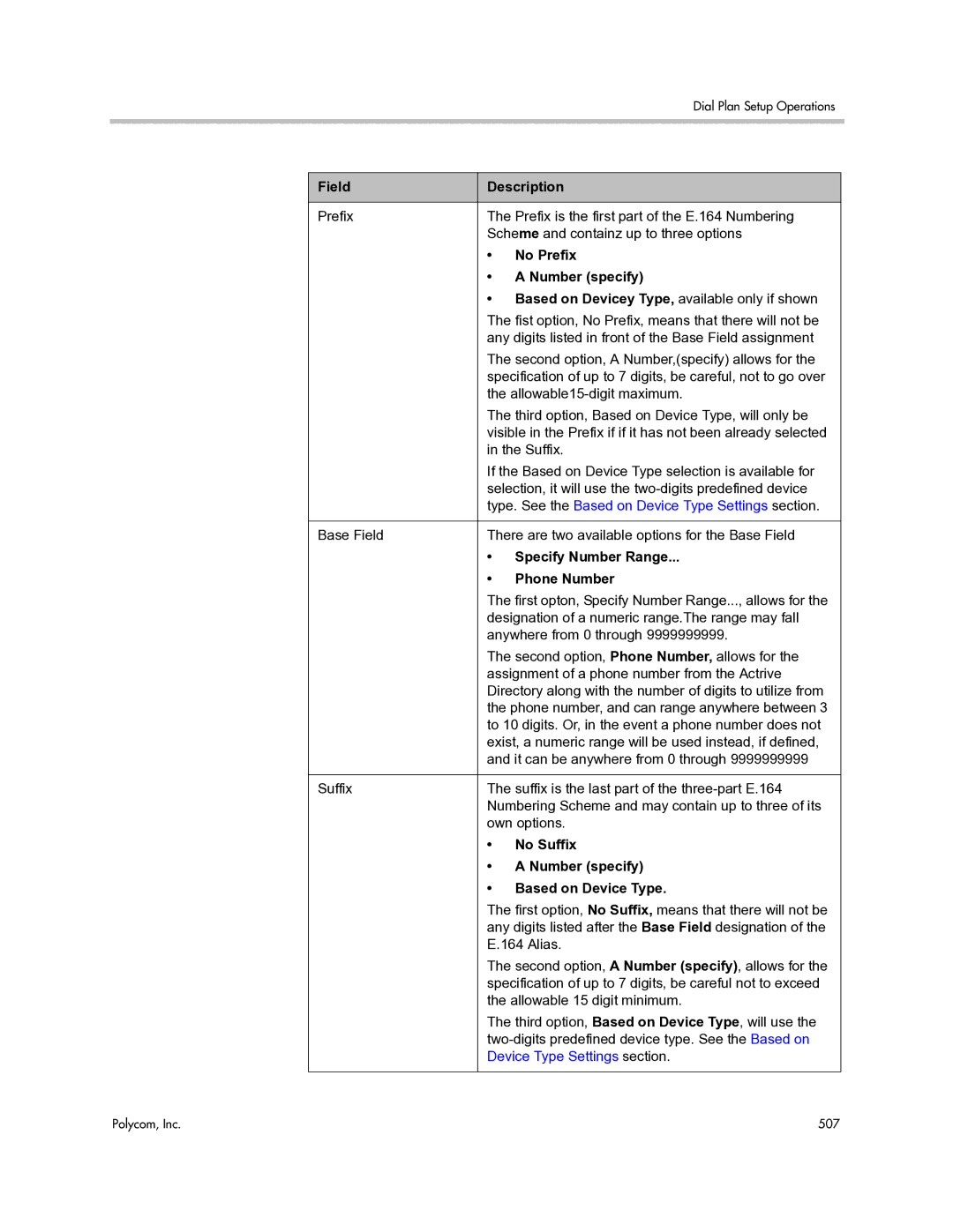 Polycom 3725-77601-001H manual No Prefix, Number specify, Based on Devicey Type, available only if shown, Phone Number 