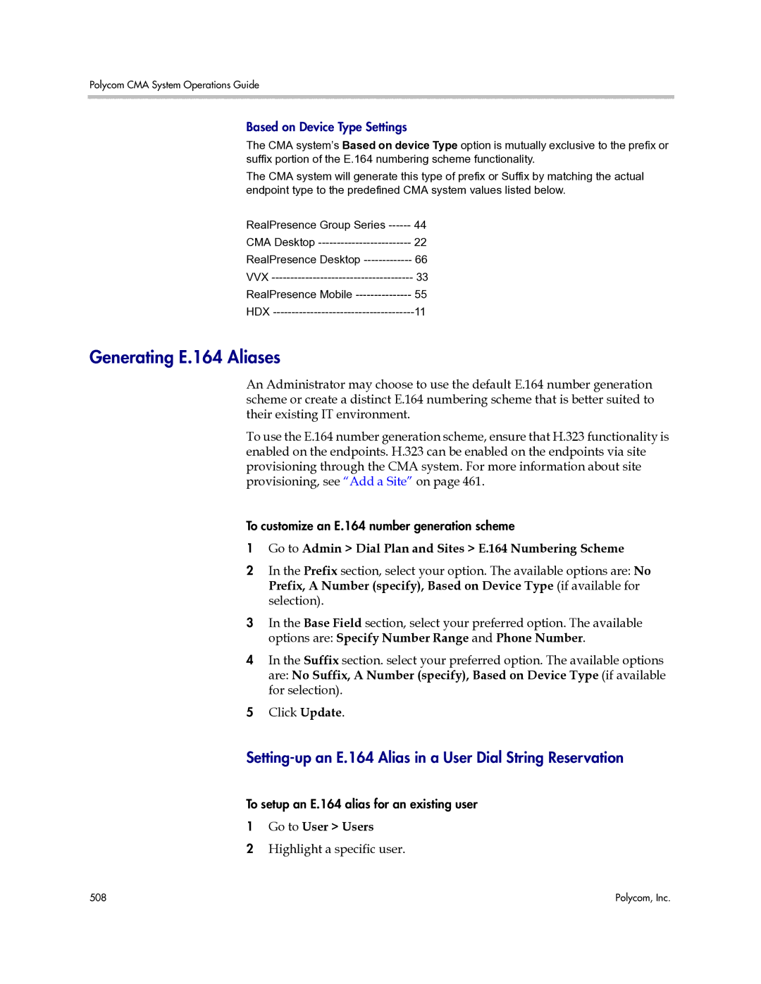 Polycom 3725-77601-001H manual Generating E.164 Aliases, Setting-up an E.164 Alias in a User Dial String Reservation 