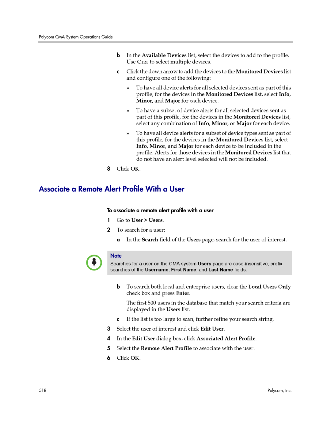 Polycom 3725-77601-001H Associate a Remote Alert Profile With a User, Edit User dialog box, click Associated Alert Profile 