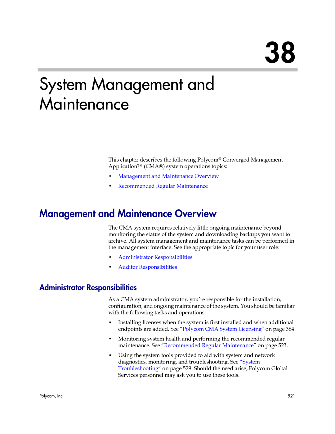 Polycom 3725-77601-001H System Management Maintenance, Management and Maintenance Overview, Administrator Responsibilities 