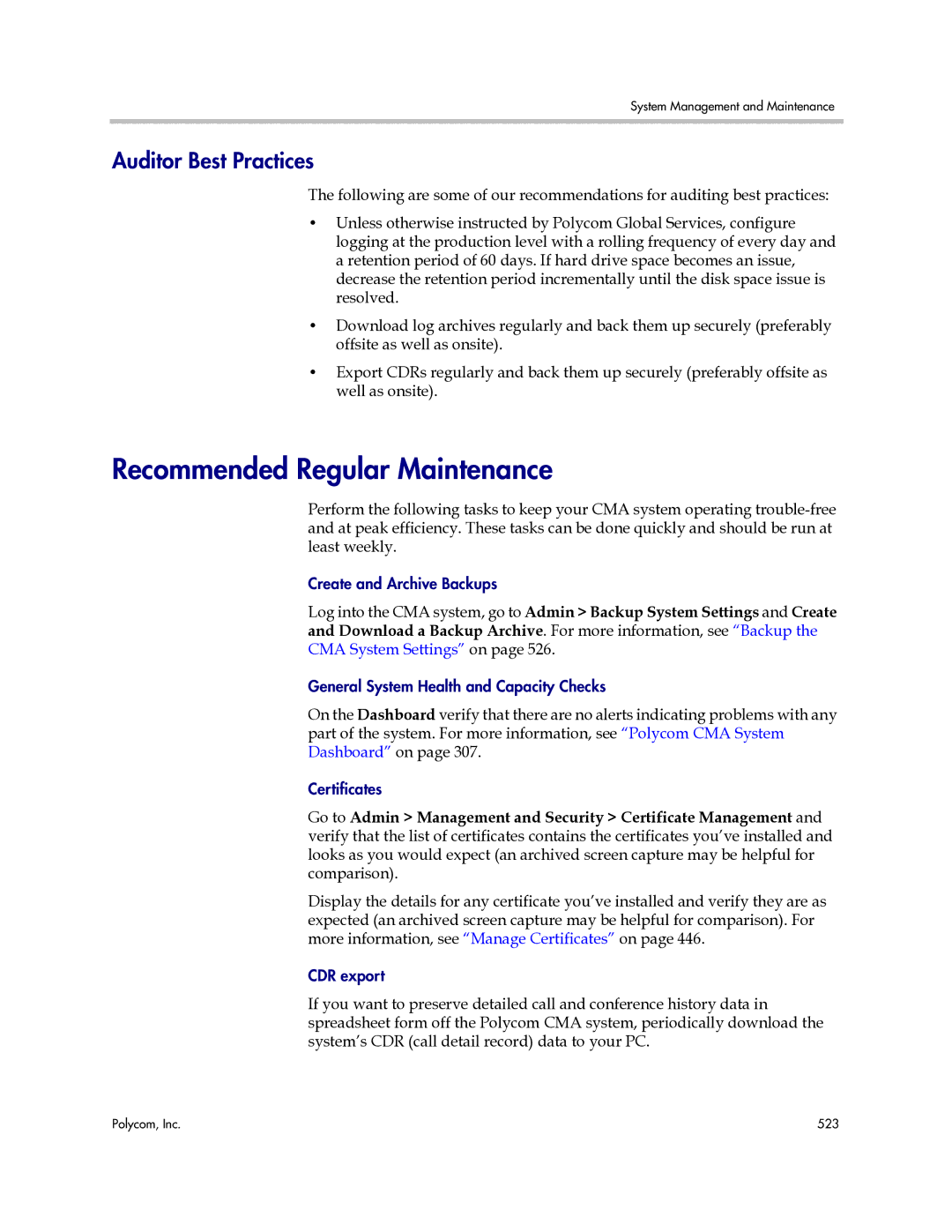 Polycom 3725-77601-001H manual Recommended Regular Maintenance, Auditor Best Practices 