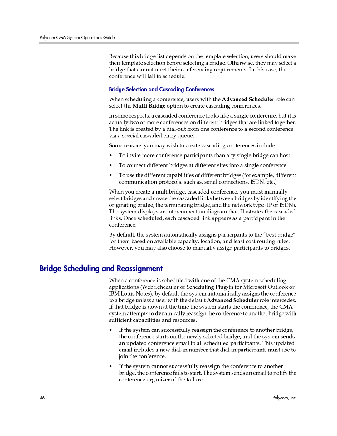 Polycom 3725-77601-001H manual Bridge Scheduling and Reassignment 