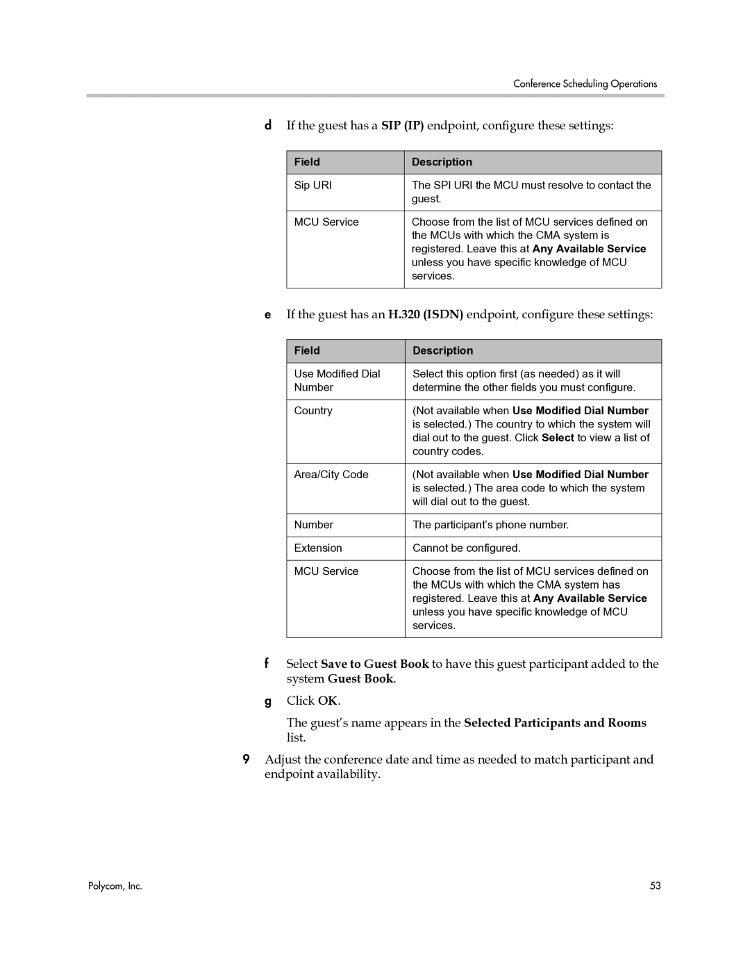 Polycom 3725-77601-001H manual If the guest has a SIP IP endpoint, configure these settings 