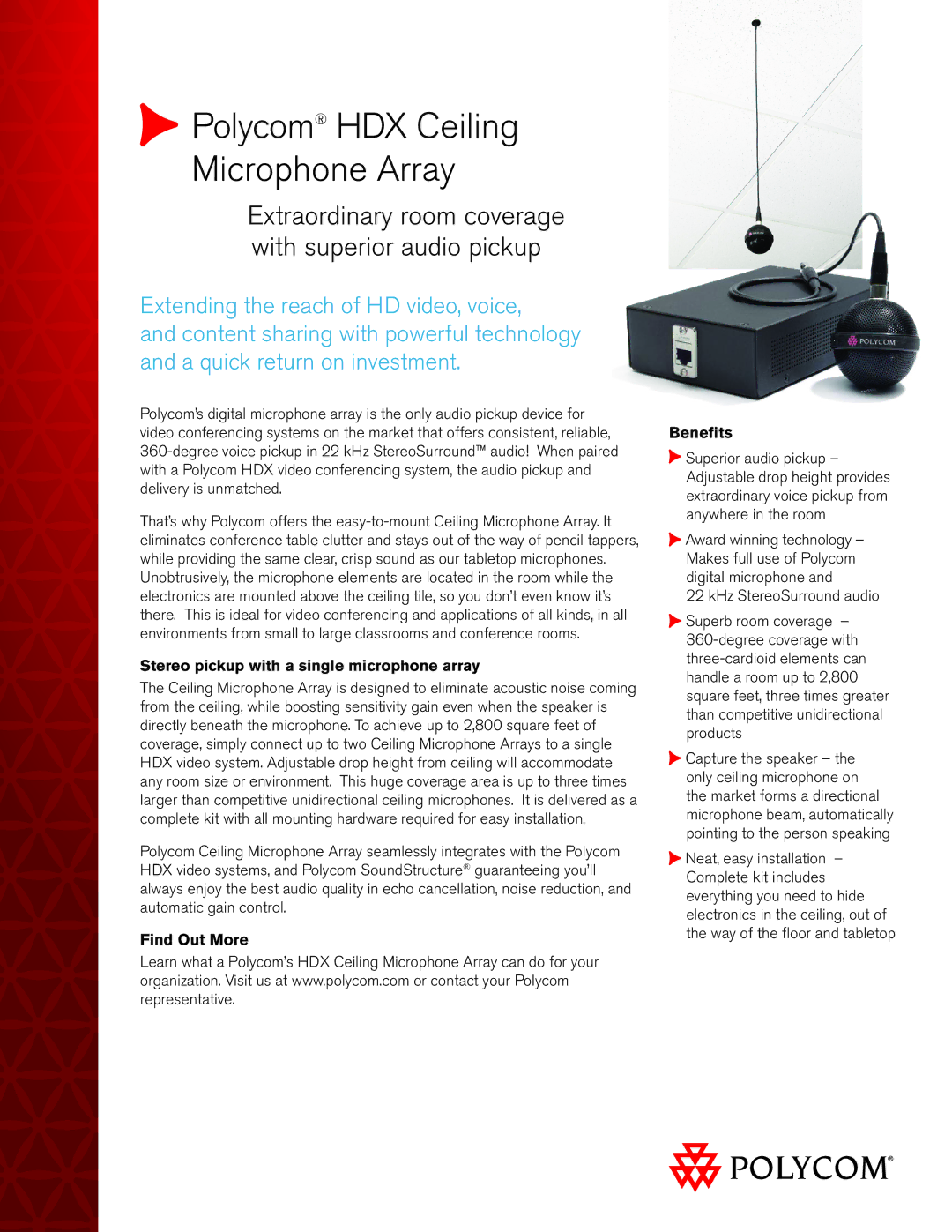 Polycom 3726-17613-002 manual Stereo pickup with a single microphone array, Find Out More Benefits 