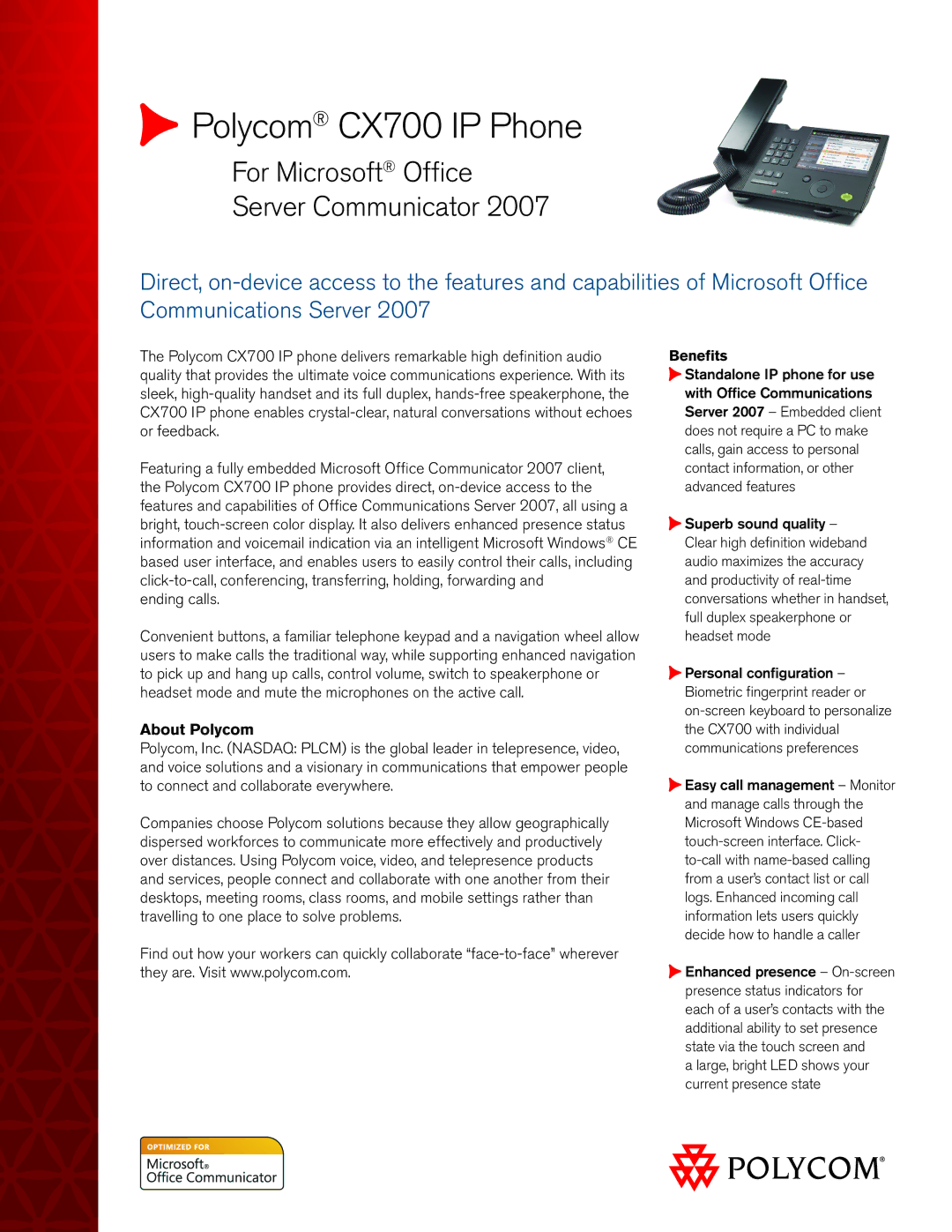 Polycom 3726-17861-001 manual About Polycom, Benefits 