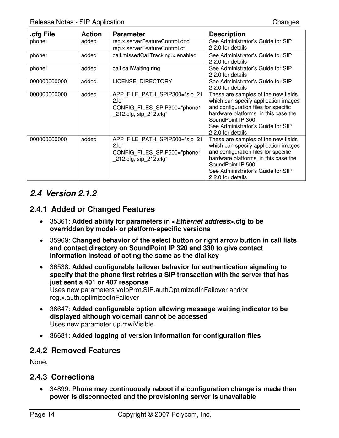 Polycom 3804-11530-222 manual Added logging of version information for configuration files 