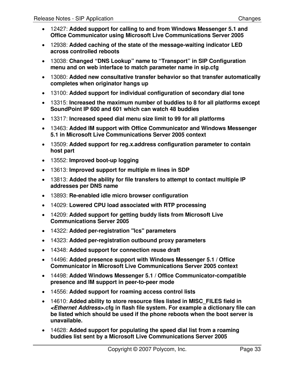 Polycom 3804-11530-222 manual Release Notes SIP Application Changes 