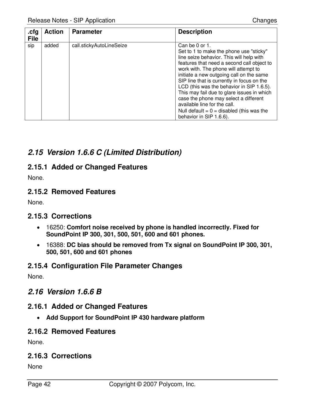 Polycom 3804-11530-222 manual Version 1.6.6 C Limited Distribution, Version 1.6.6 B 