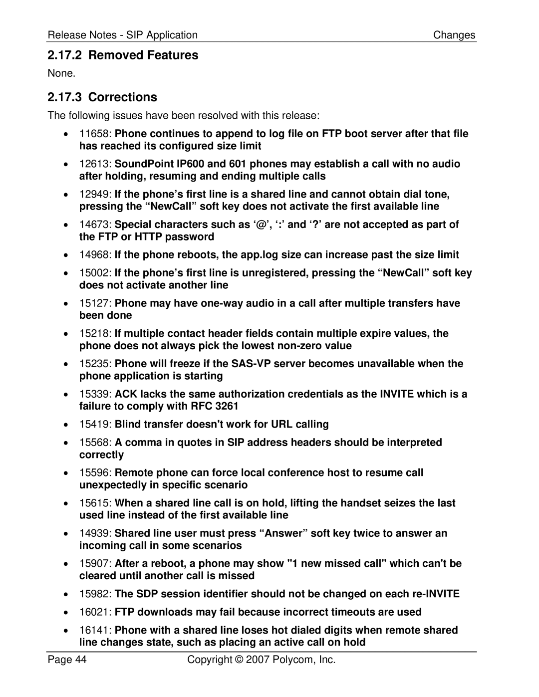 Polycom 3804-11530-222 manual Following issues have been resolved with this release 