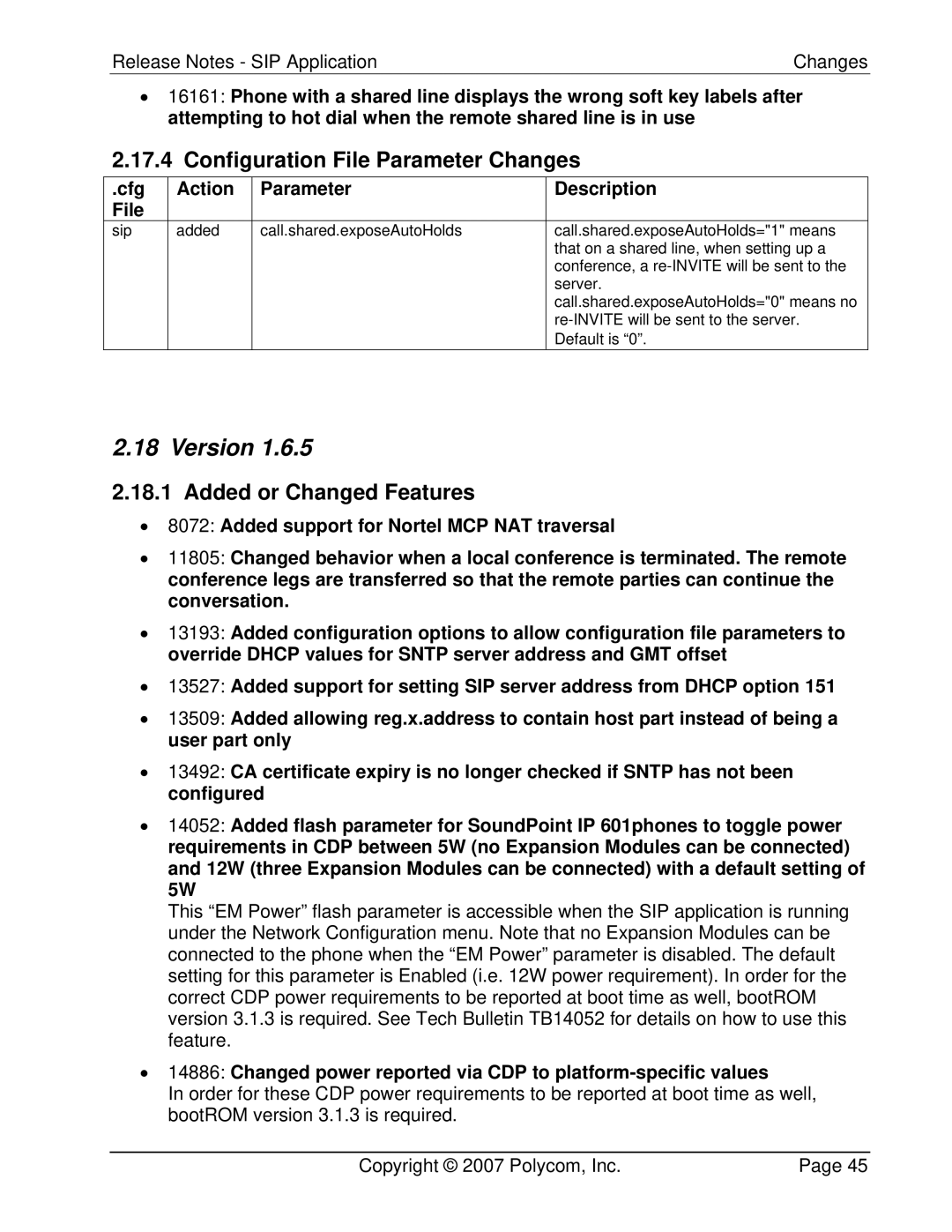 Polycom 3804-11530-222 manual Changed power reported via CDP to platform-specific values 