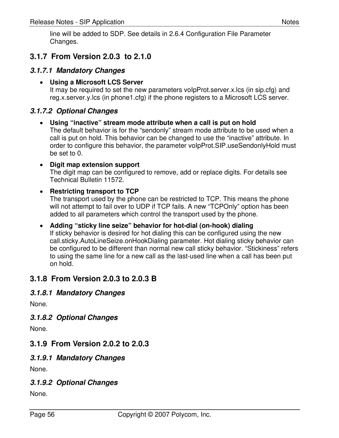 Polycom 3804-11530-222 manual From Version 2.0.3 to 2.0.3 B, From Version 2.0.2 to 