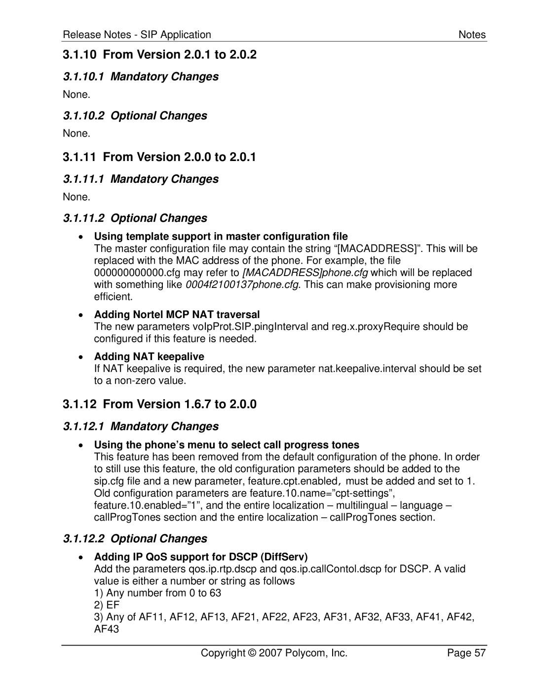 Polycom 3804-11530-222 manual From Version 2.0.1 to, From Version 2.0.0 to, From Version 1.6.7 to 