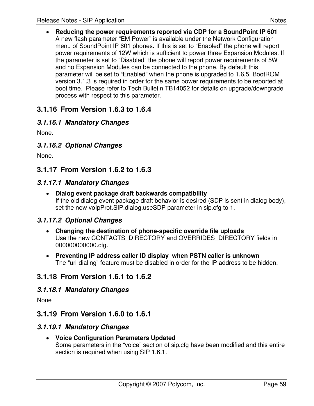 Polycom 3804-11530-222 manual From Version 1.6.3 to, From Version 1.6.2 to, From Version 1.6.1 to, From Version 1.6.0 to 