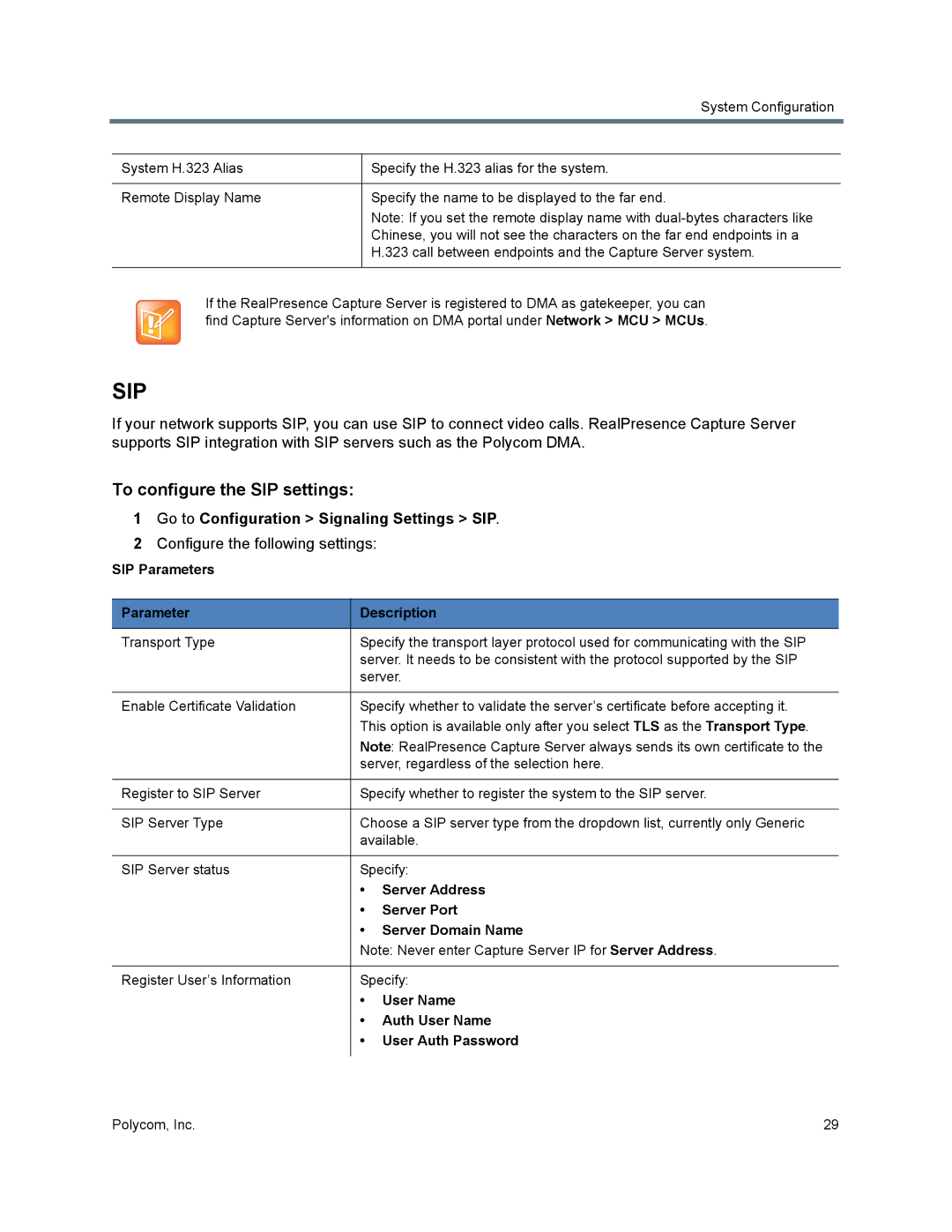 Polycom 40/0 manual To configure the SIP settings, Go to Configuration Signaling Settings SIP 