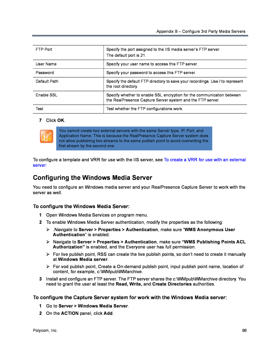 Polycom 40/0 manual Configuring the Windows Media Server, To configure the Windows Media Server 