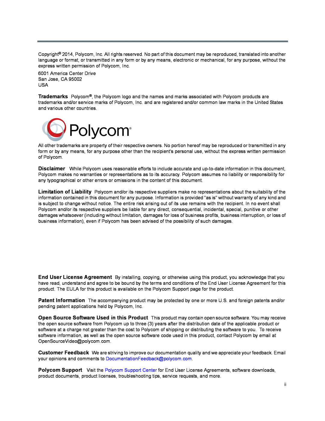 Polycom 40/0 manual America Center Drive San Jose, CA 95002 USA 