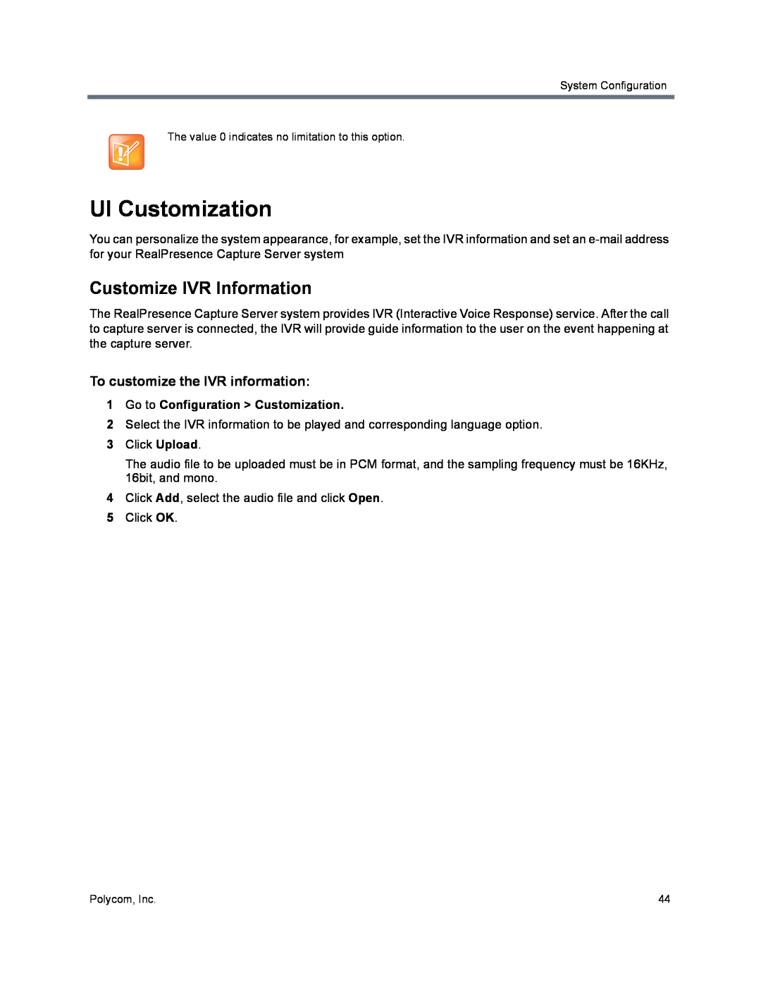 Polycom 40/0 manual UI Customization, Customize IVR Information, To customize the IVR information 
