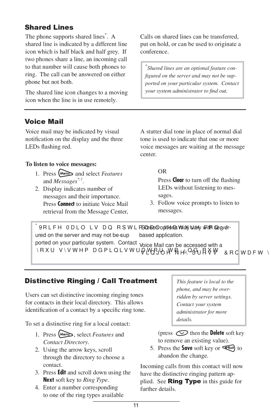 Polycom 4000 SIP 2.2 manual Shared Lines, Voice Mail, Distinctive Ringing / Call Treatment, To listen to voice messages 