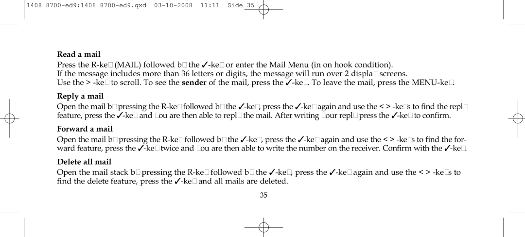 Polycom 4020 manual Read a mail, Reply a mail, Forward a mail, Delete all mail 