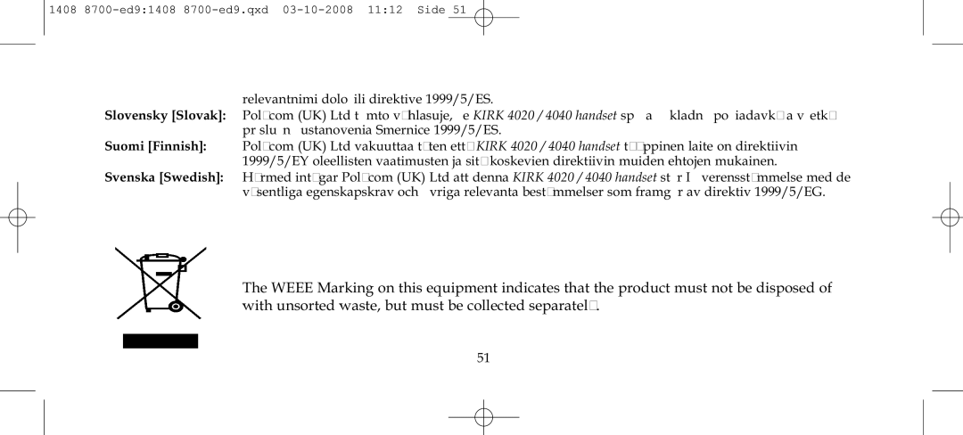 Polycom 4020 manual Relevantnimi določili direktive 1999/5/ES 