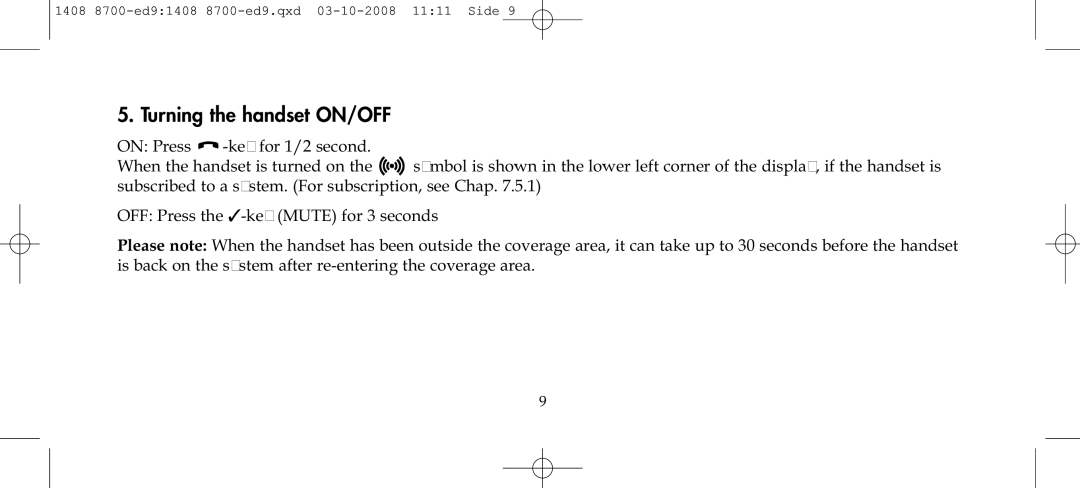 Polycom 4020 manual Turning the handset ON/OFF 