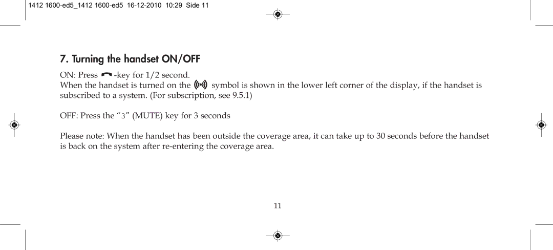 Polycom 4080 manual Turning the handset ON/OFF 