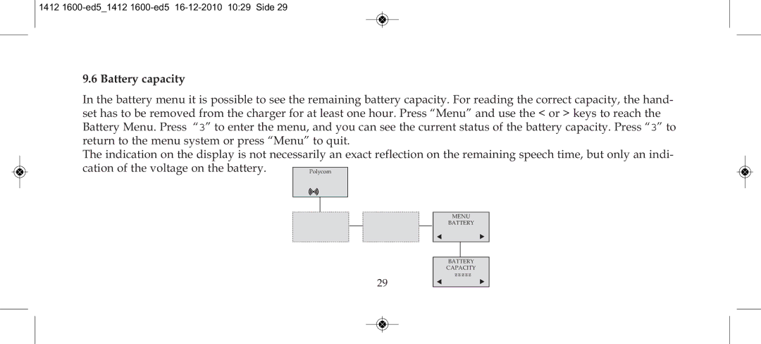 Polycom 4080 manual Battery capacity 