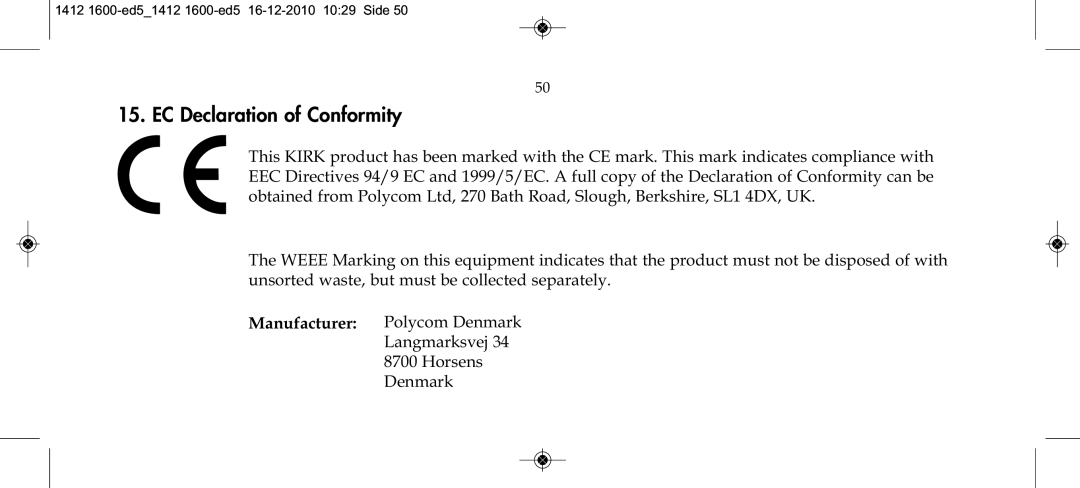 Polycom 4080 manual EC Declaration of Conformity 