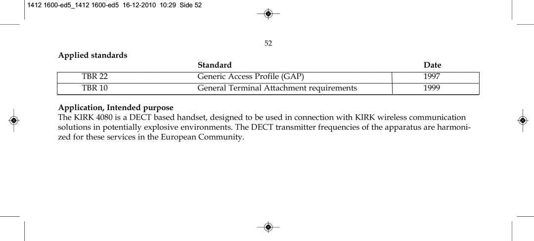 Polycom 4080 manual Applied standards Standard Date, Application, Intended purpose 