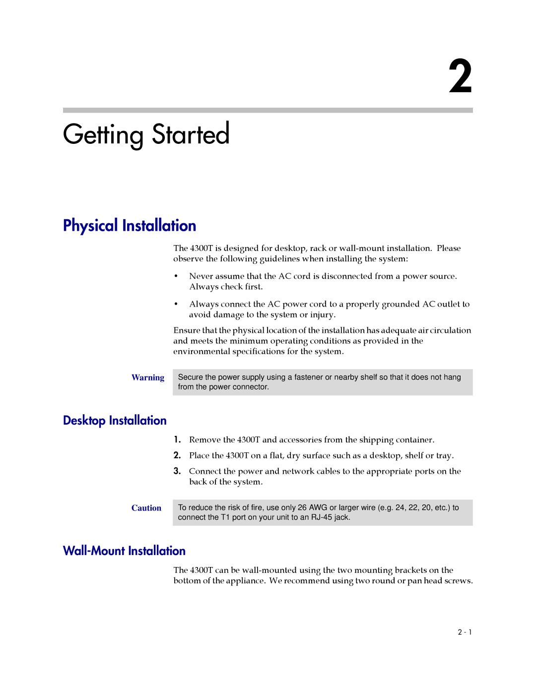 Polycom 4300T manual Physical Installation, Desktop Installation, Wall-Mount Installation 